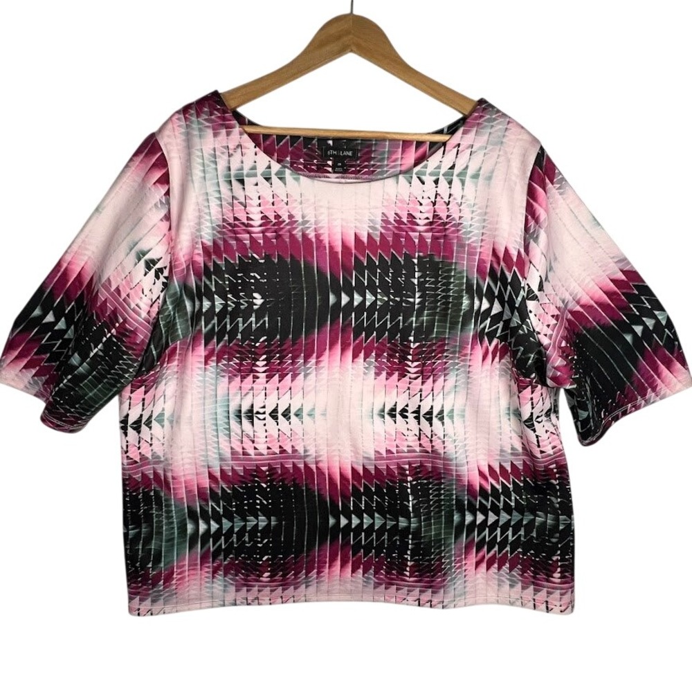 Womens Plus Size 28 Pink‎ Black Geometric Abstract Thick Fabric Boxy Blouse Top